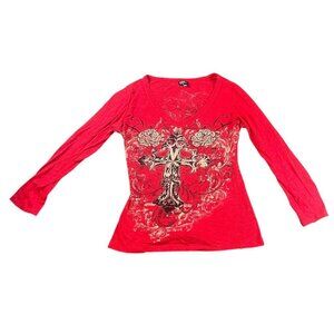 Y2K Bedazzled Gothic Cross Long Sleeve Graphic Tee